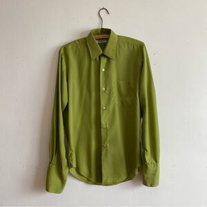 Vintage Palermo Men’s Dress Shirt Green French Cuffs 1960s 1970s 15 3/4 44”